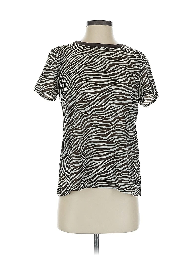Pre-owned Michael Michael Kors Short Sleeve Top Silver Animal Print Pattern Keyhole Neckline Tops