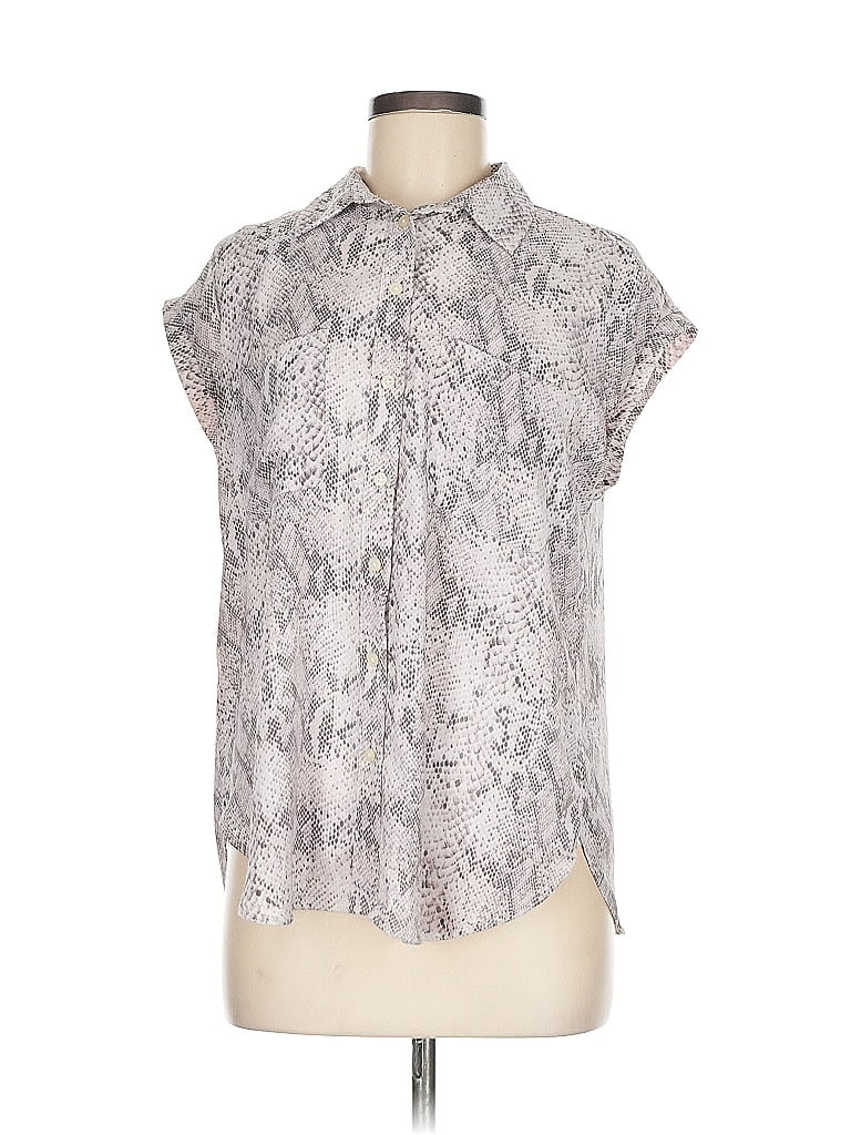 Pre-owned Ann Taylor Loft Short Sleeve Blouse In Gray