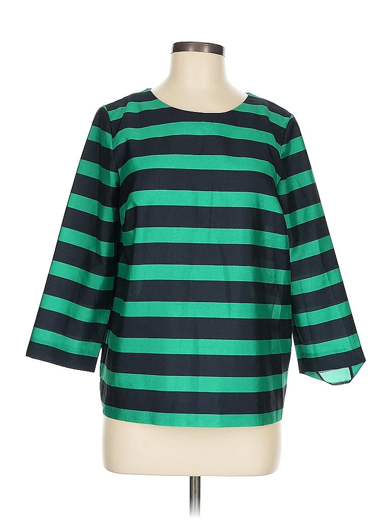 Pre-owned The Limited 3/4 Sleeve Top Green Stripes Pattern Boatneck Tops
