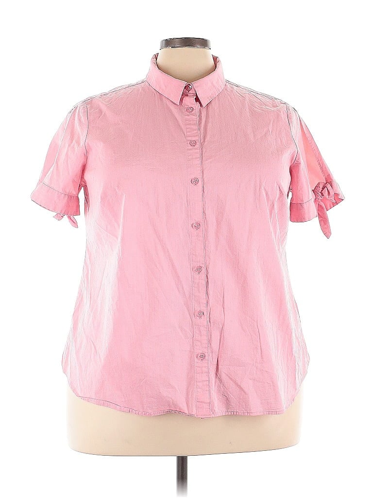 Pre-owned Roz & Ali Short Sleeve Button Down Shirt In Pink
