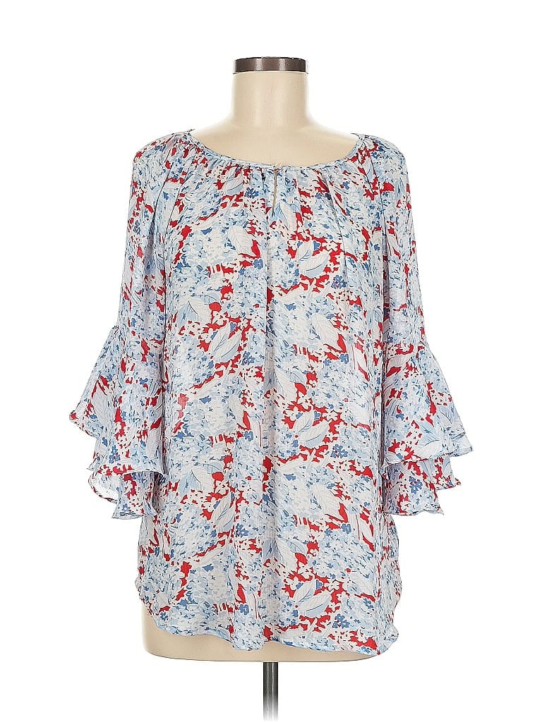 Pre-owned Chaps 3/4 Sleeve Blouse In Blue