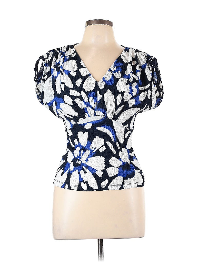 Pre-owned Ann Taylor Loft Short Sleeve Blouse In Blue