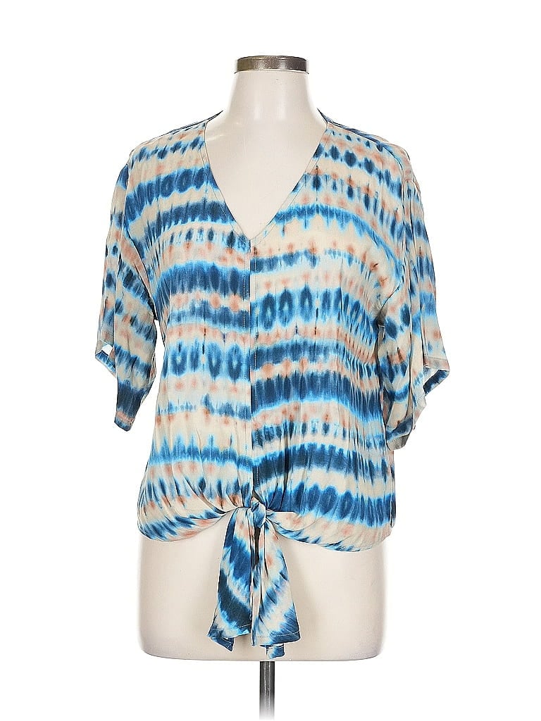 Pre-owned Karen Kane Short Sleeve Blouse In Blue