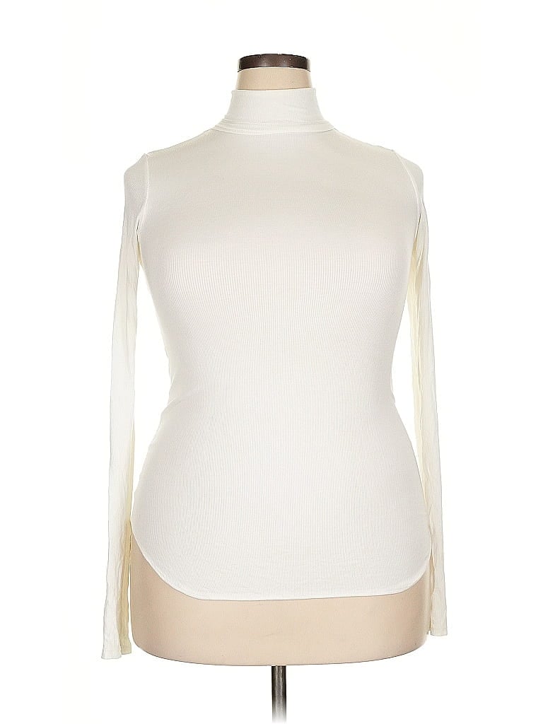 Pre-owned Lola And Sophie Long Sleeve Top Ivory Turtleneck Tops In White