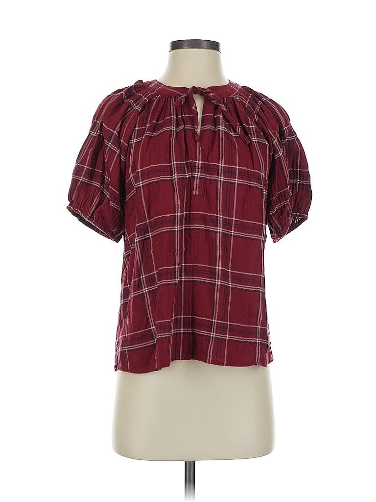 Pre-owned Ann Taylor Loft Short Sleeve Blouse In Burgundy