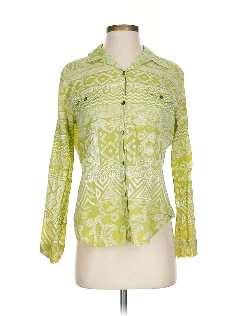 Pre-owned Chico's Long Sleeve Blouse In Green