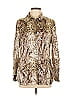 Les Copains 100% Silk Animal Print Gold Tan Long Sleeve Silk Top Size EU (IT) 48 / US 12 - photo 1