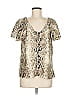 Eva Franco Metallic Silver Tan Short Sleeve Blouse Size M - photo 1