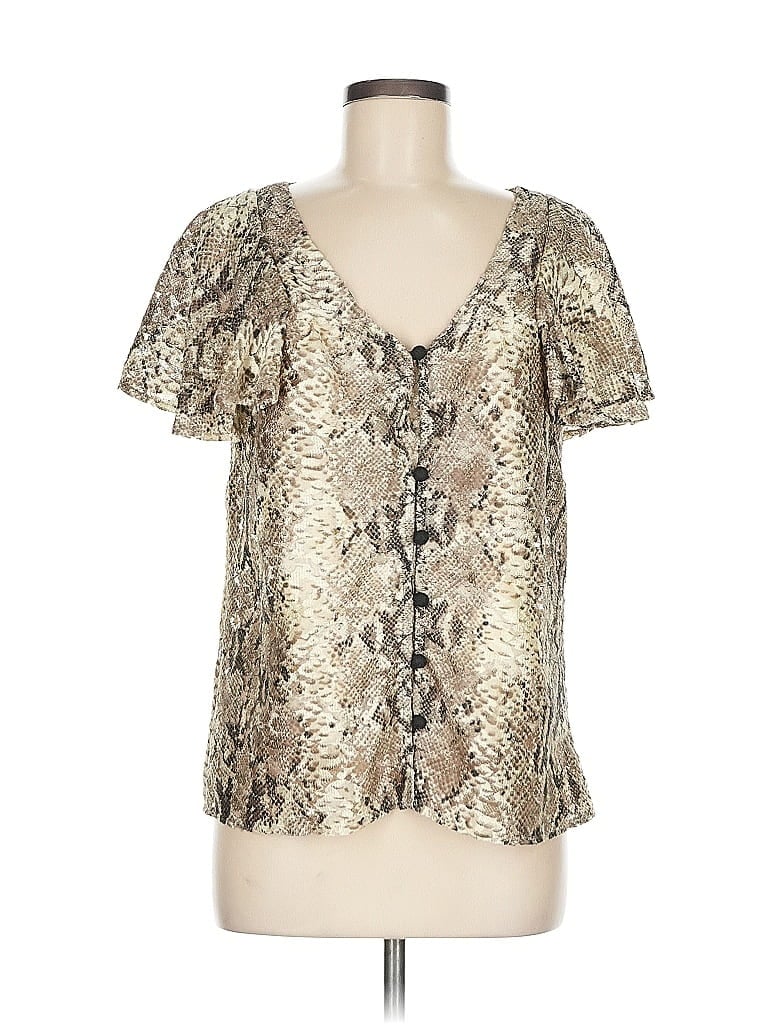 Pre-owned Eva Franco Short Sleeve Blouse In Tan