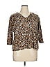 Anne Klein Sport 100% Cotton Animal Print Brown 3/4 Sleeve Blouse Size 1X - photo 1