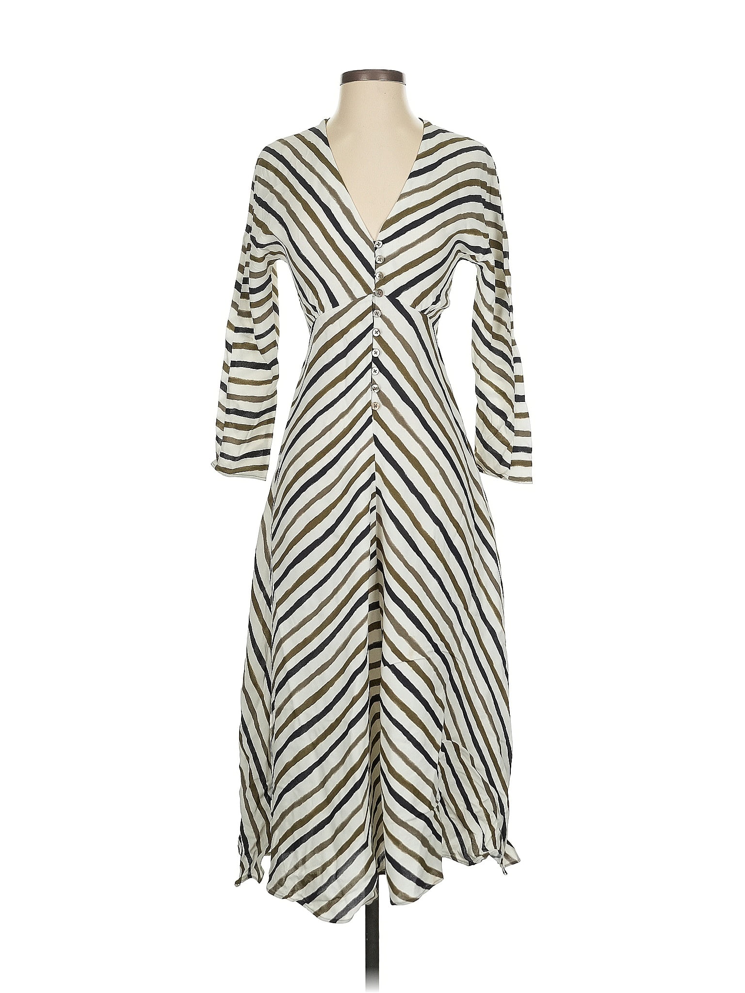 Massimo Dutti Stripes Ivory Casual Dress Size 2