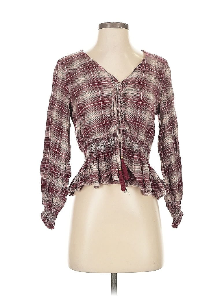 Pre-owned Angie 3/4 Sleeve Blouse In Burgundy