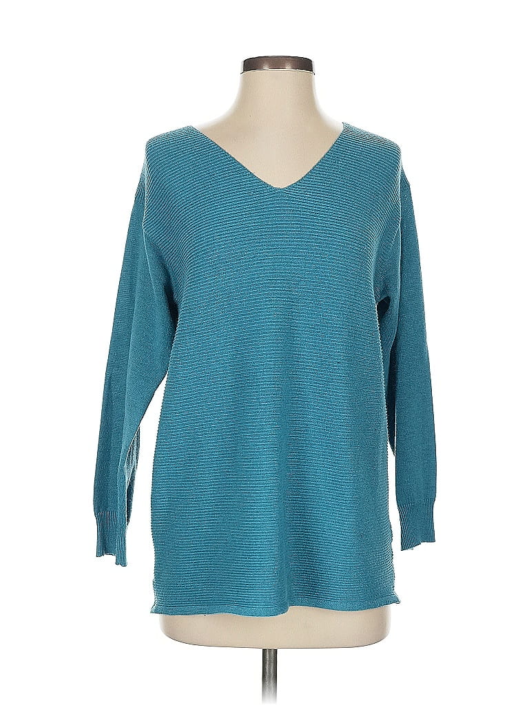 Pre-owned Ella Moss Long Sleeve Top Blue V Neck Tops