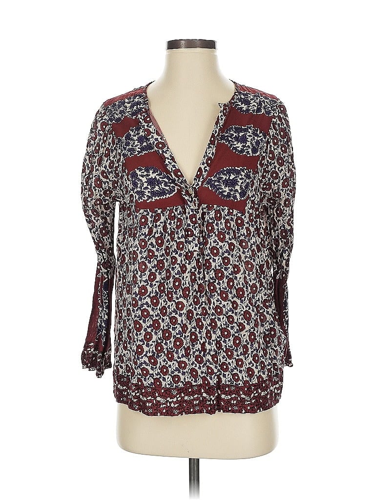 Pre-owned Lucky Brand 3/4 Sleeve Blouse In Burgundy