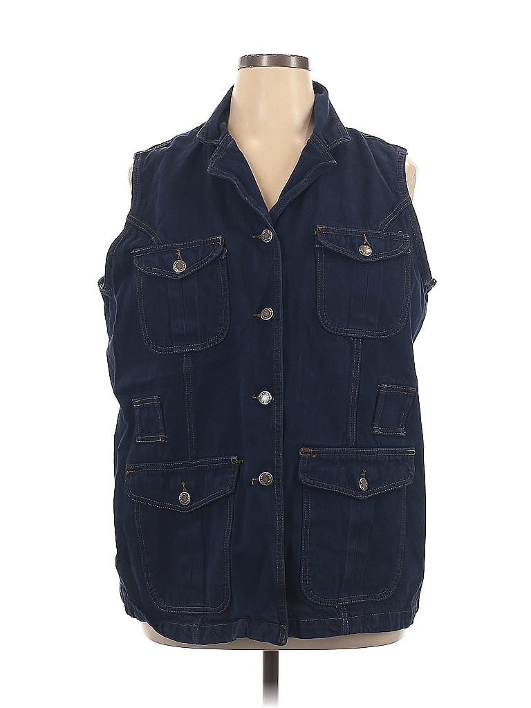 CC 25 Printed Denim Vest Jacket Blue White Cotton