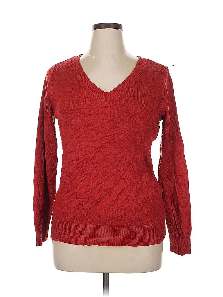 Pre-owned Croft & Barrow Long Sleeve Top Red V Neck Tops