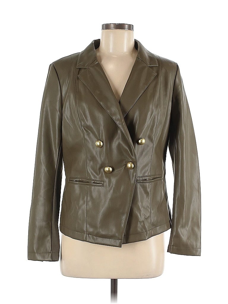 G by Giuliana Rancic 100% Polyester Green Faux Leather Jacket Size M - photo 1
