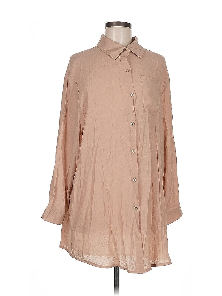 Pre-owned Unbranded 3/4 Sleeve Button Down Shirt In Brown