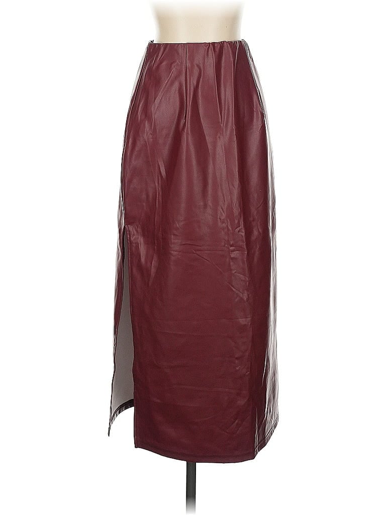 Pre-owned Shein Faux Leather Skirt In Burgundy