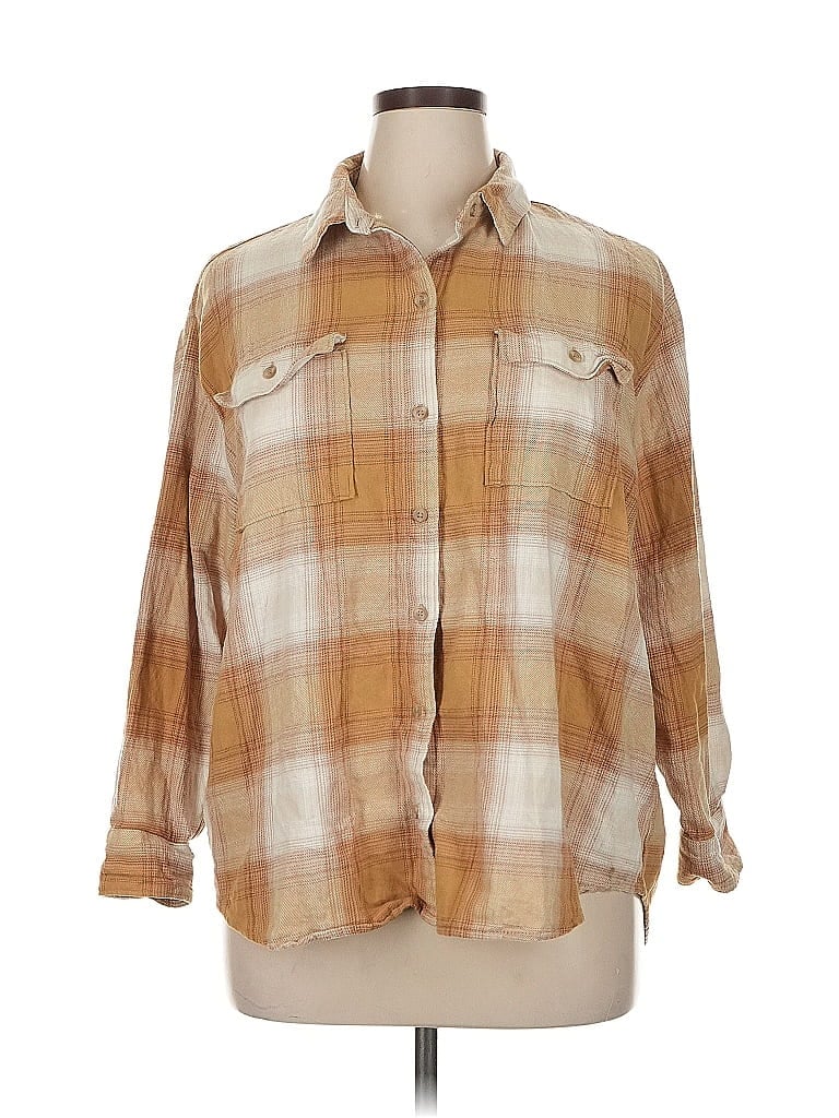Pre-owned Old Navy 3/4 Sleeve Button Down Shirt In Brown