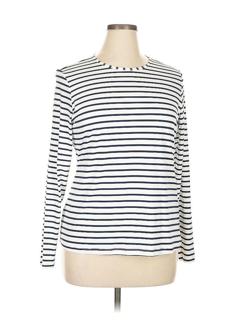 Pre-owned Lands' End Long Sleeve Top White Stripes Pattern Boatneck Tops