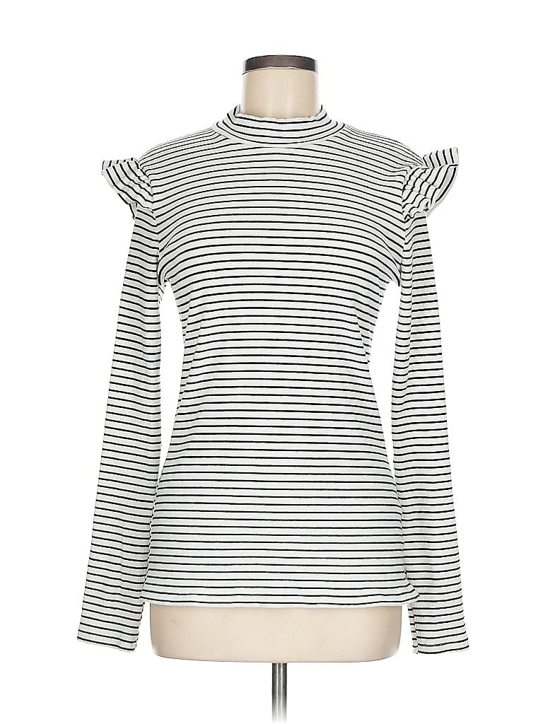 Pre-owned Mazik Long Sleeve Top White Ruffles Neckline Tops