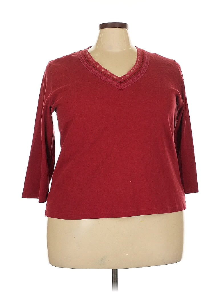 Pre-owned Jones New York Signature 3/4 Sleeve Top Burgundy V Neck Tops