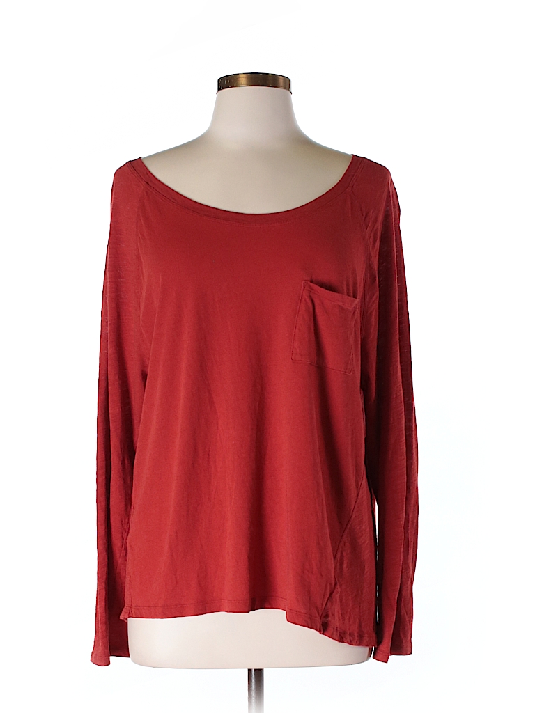 Old Navy 100 Cotton Solid Red Long Sleeve T Shirt Size L 53 Off