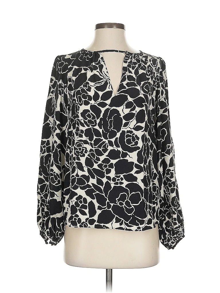 ALICE & TRIXIE Pre-owned Long Sleeve Silk Top Black Plunge Neckline Tops