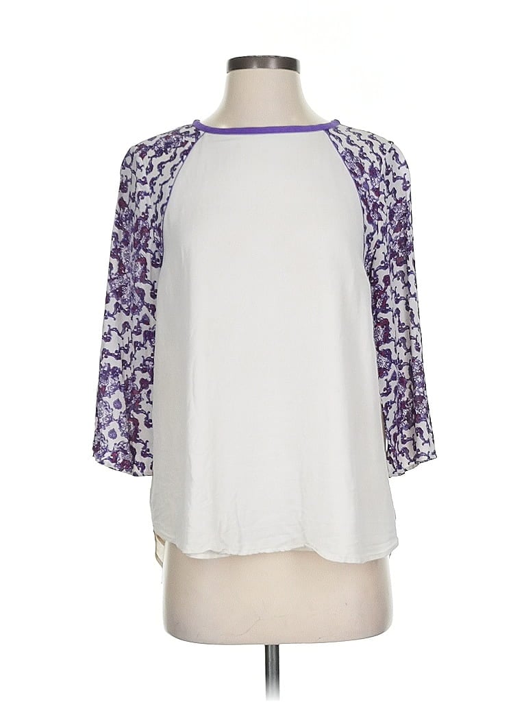 Click to view more detailed imagery on our partner's website Pre-owned Rebecca Minkoff 3/4 Sleeve Silk Top Purple Square Neckline Tops