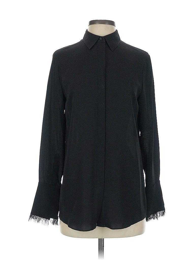 Pre-owned Theory Long Sleeve Silk Top Black Mock Neckline Tops