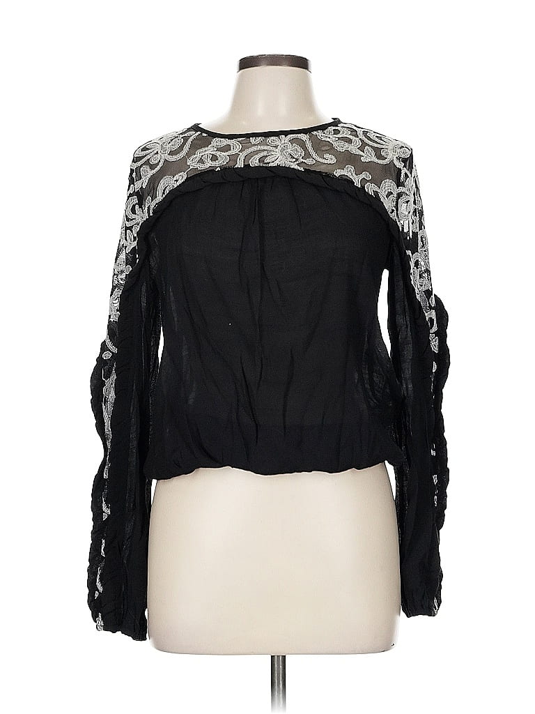 Pre-owned Hummingbird Long Sleeve Blouse In Black
