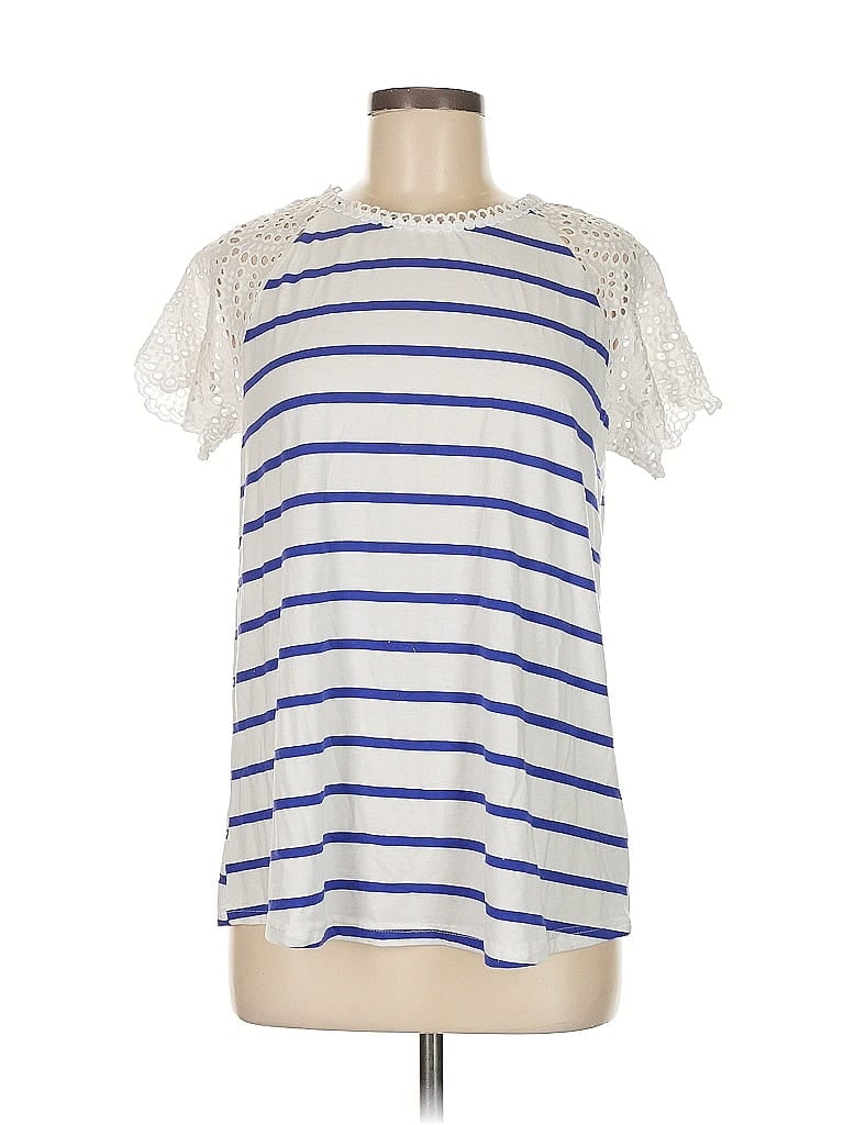 Pre-owned Entro Short Sleeve Top White Ruffles Neckline Tops