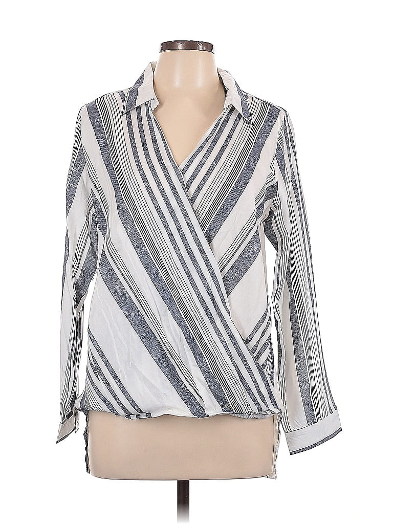 Pre-owned Lulus Long Sleeve Blouse In Gray