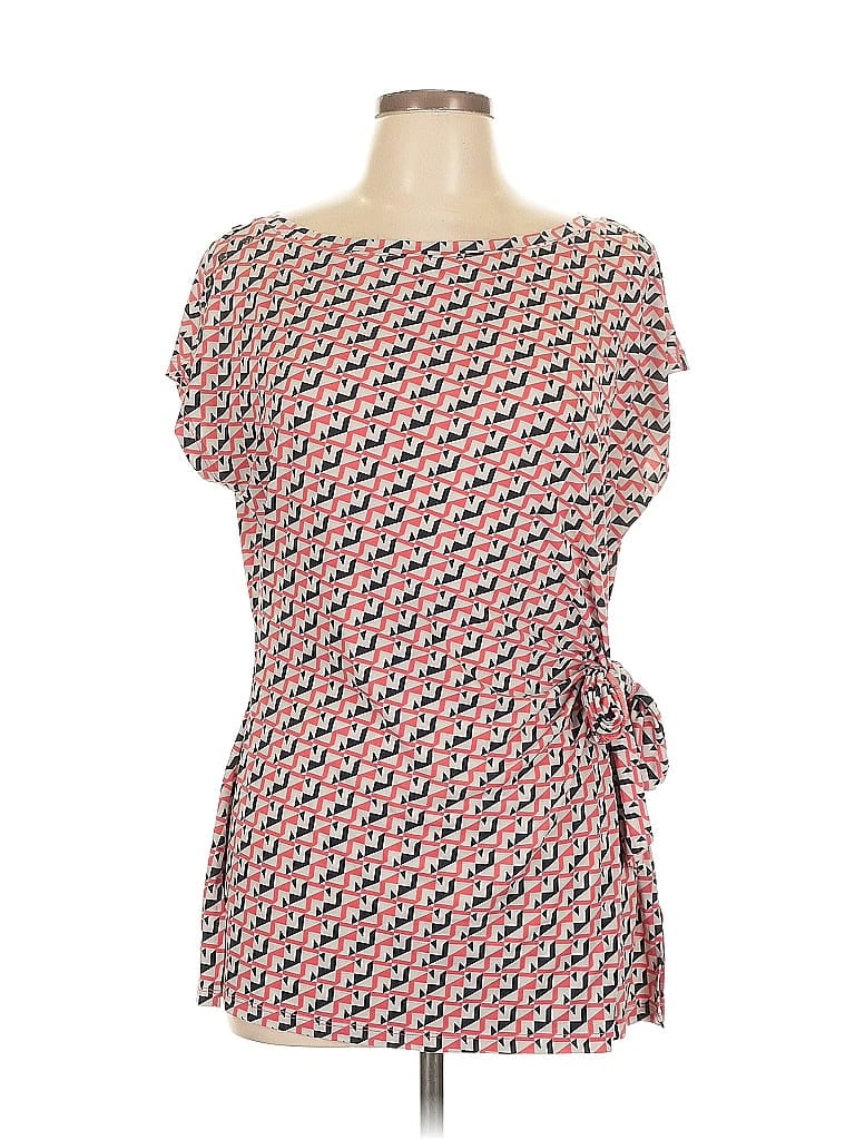 Pre-owned Jones New York Signature Short Sleeve Top Pink Square Neckline Tops