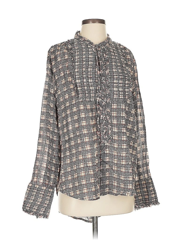 FP One 100% Cotton Tweed Gray Blue Long Sleeve Blouse Size S - photo 1