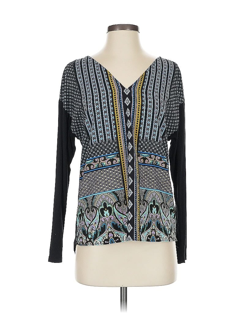 Pre-owned Hale Bob Long Sleeve Top Black Plunge Neckline Tops