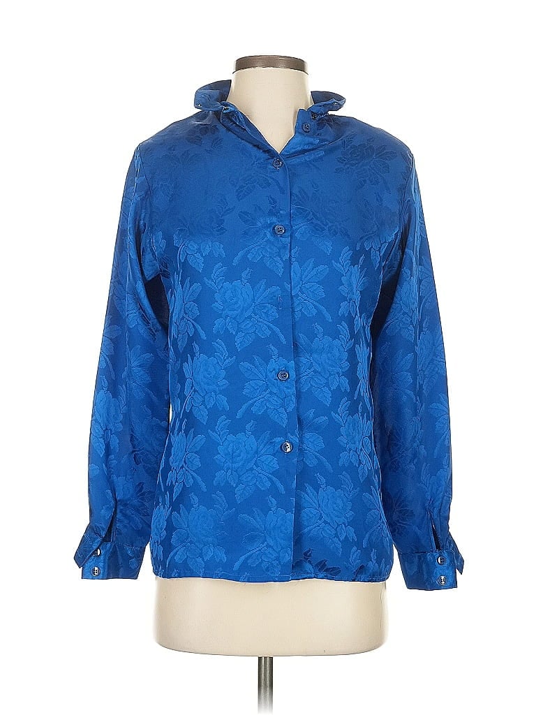 Pre-owned Albert Nipon Long Sleeve Blouse In Blue