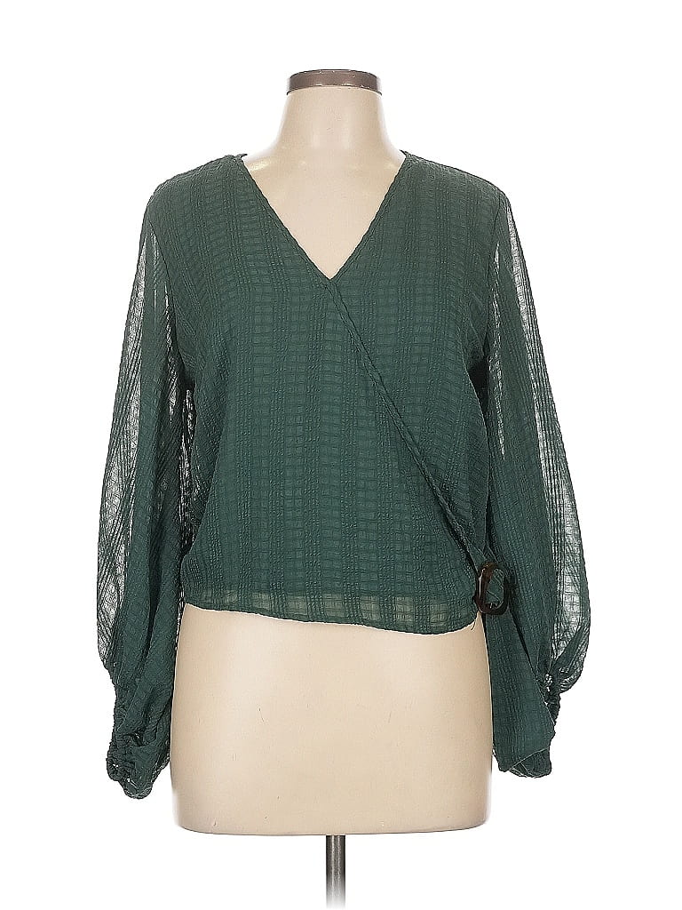 Pre-owned The Line Of Style Long Sleeve Blouse In Green
