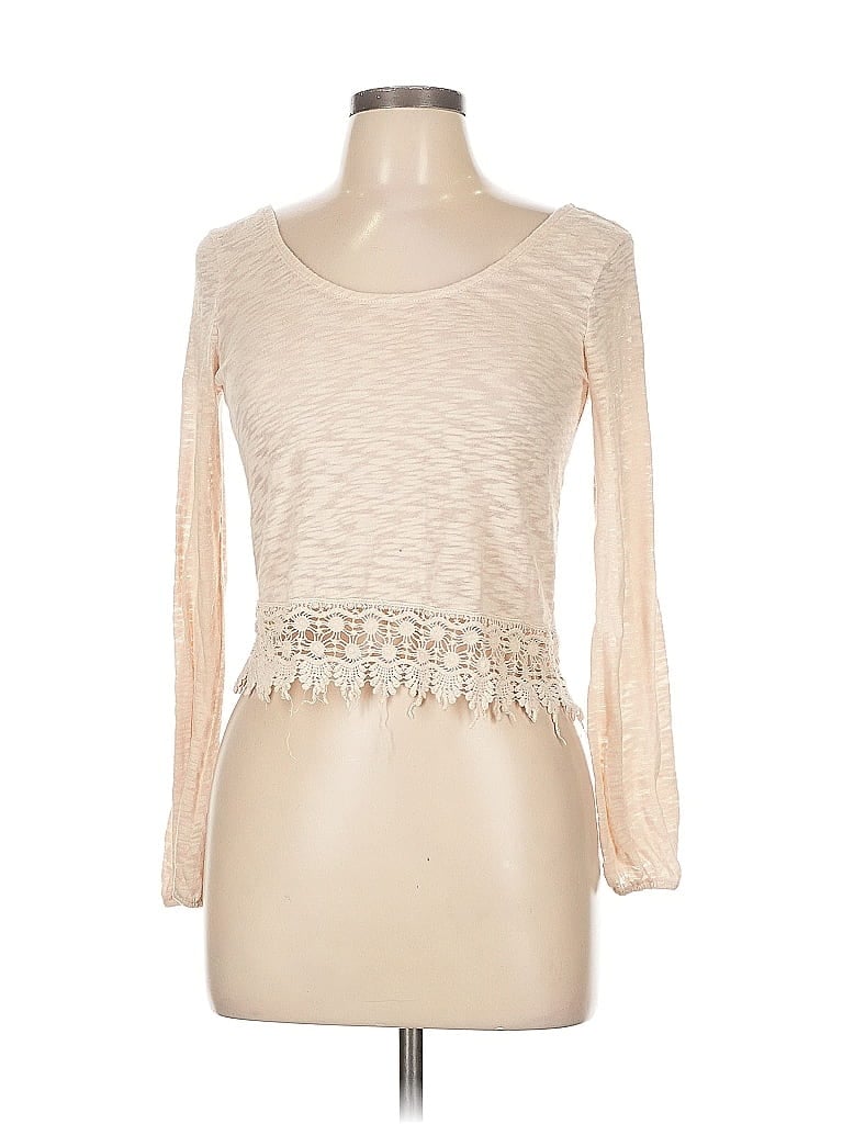 Pre-owned La Hearts Long Sleeve Top Tan Sweetheart Neckline Tops In Brown