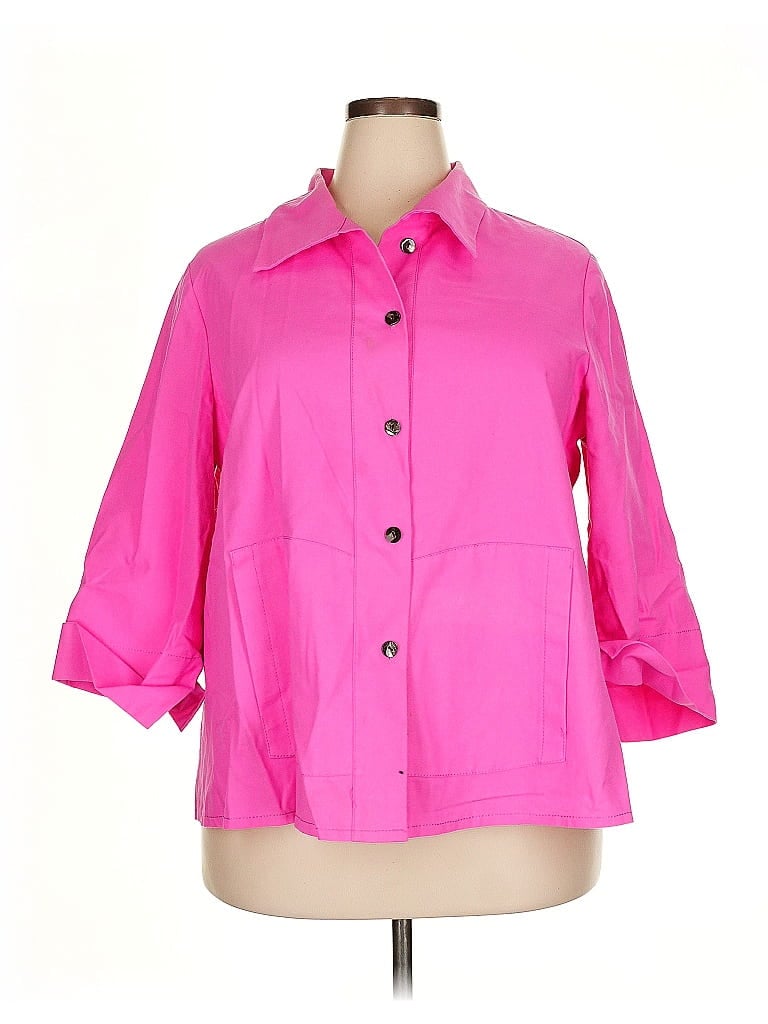 Pre-owned Carlisle 3/4 Sleeve Button Down Shirt In Pink