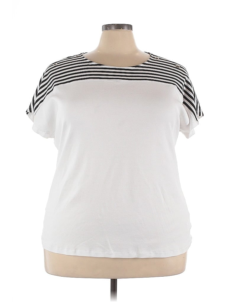 Pre-owned Jones New York Signature Short Sleeve Top White Scoop Neck Tops