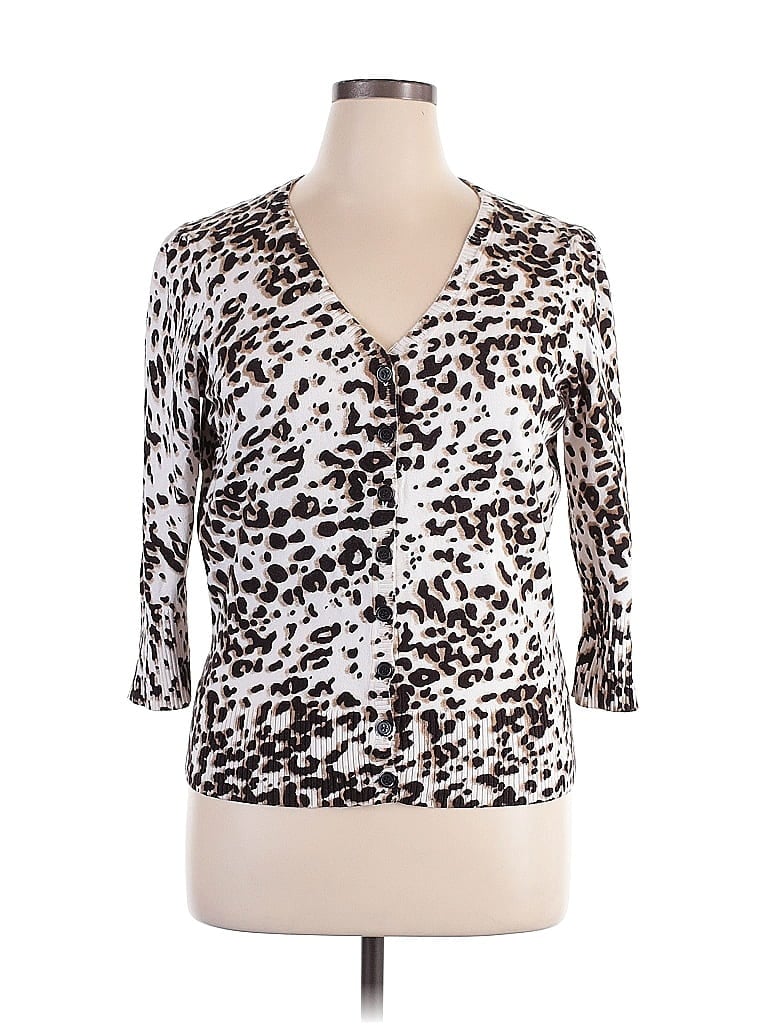 ECI Animal Print White Silver Cardigan Size XL - photo 1