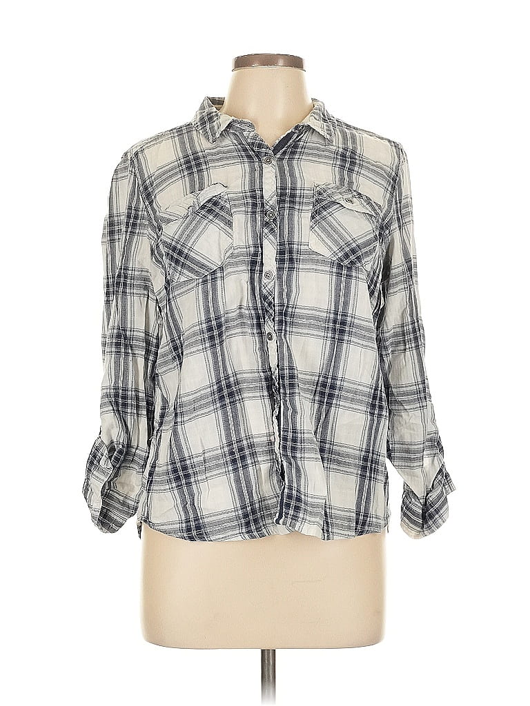 Pre-owned Dressbarn 3/4 Sleeve Button Down Shirt In Gray