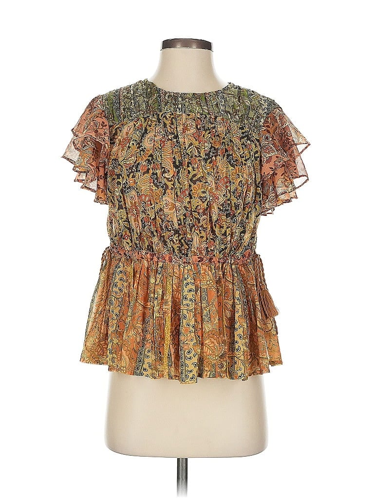 Pre-owned Let Me Be Short Sleeve Blouse In Gold