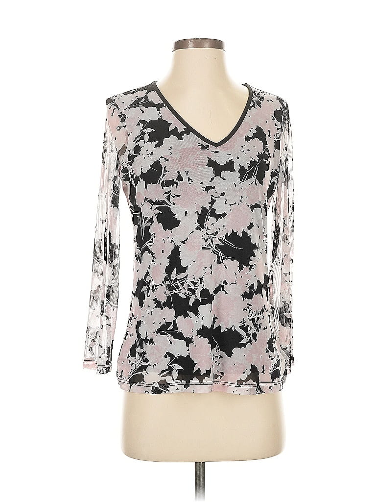 Pre-owned Calvin Klein 3/4 Sleeve Top Black V Neck Tops