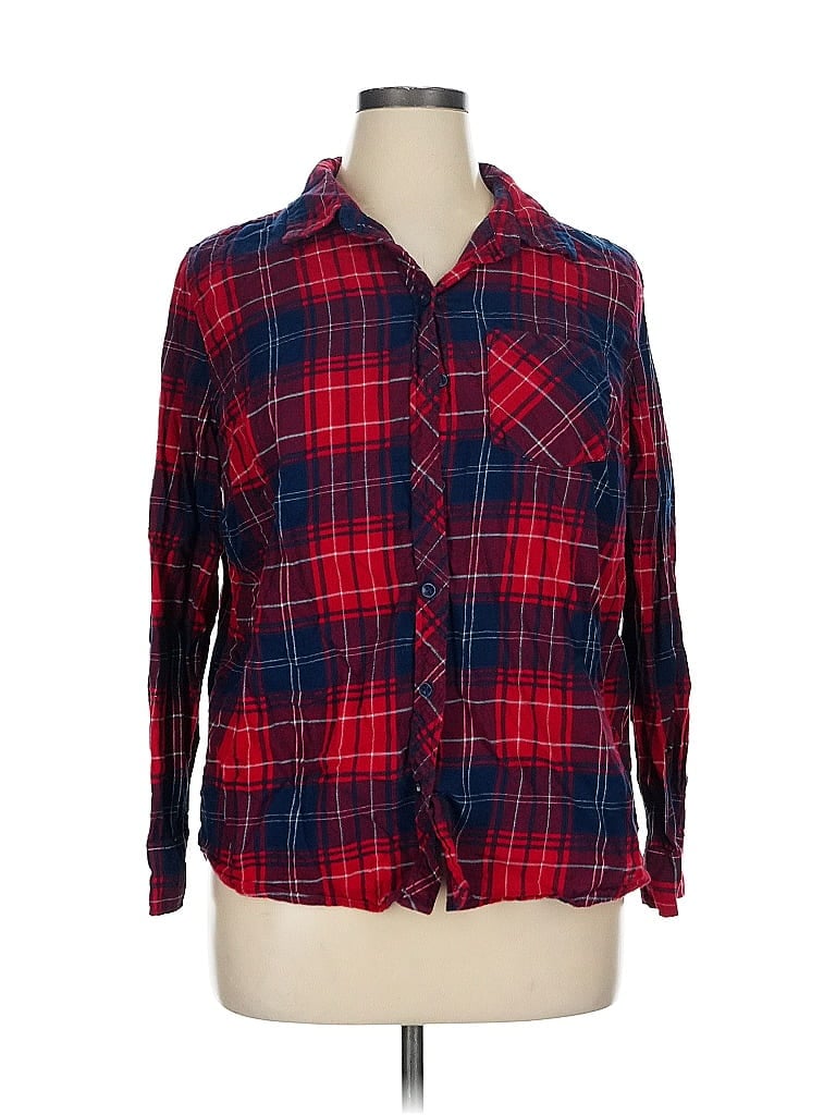 Pre-owned Terra & Sky Long Sleeve Button Down Shirt In Red