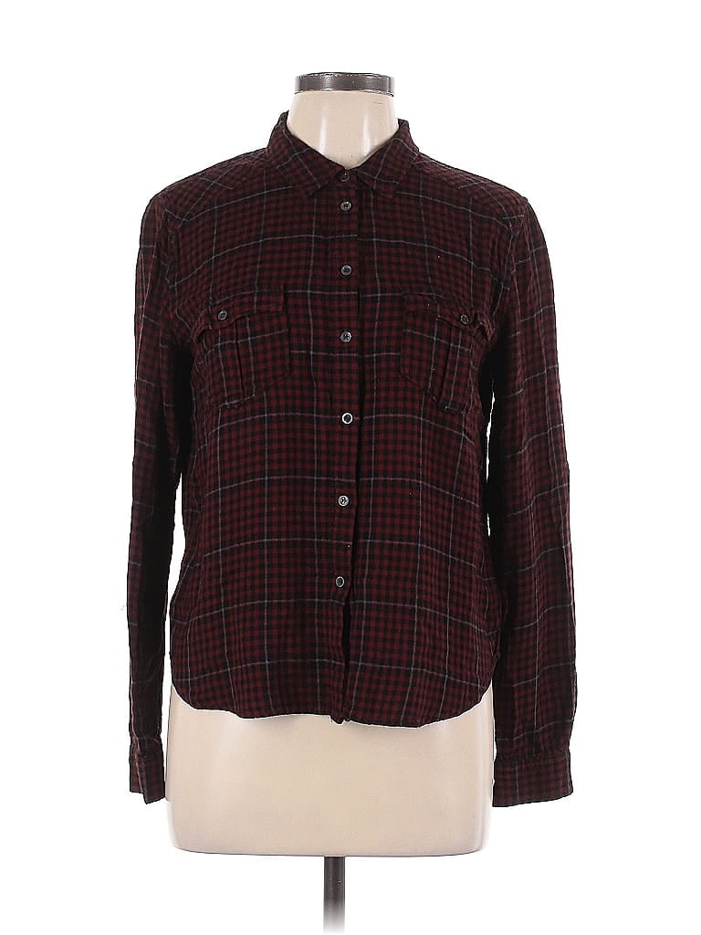 Pre-owned Paige Long Sleeve Button Down Shirt In Burgundy