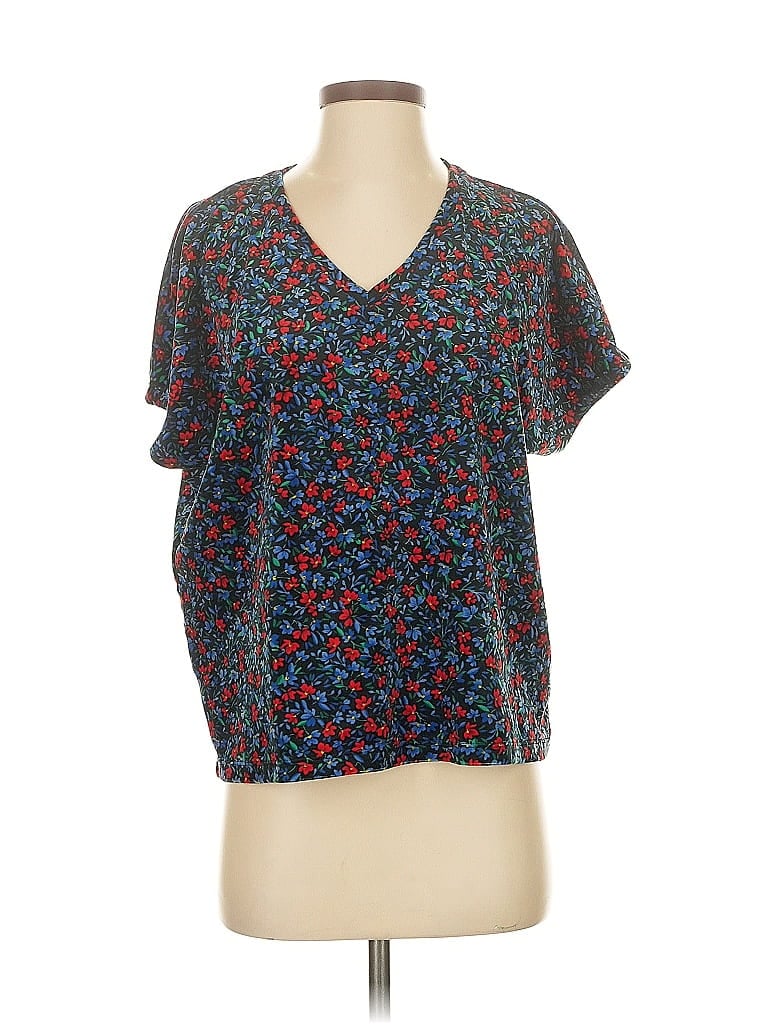 Pre-owned Ann Taylor Loft Short Sleeve Blouse In Blue