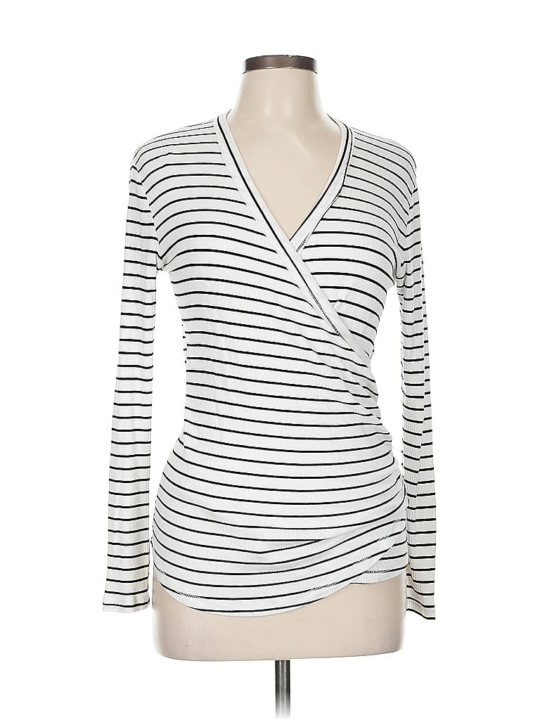 Pre-owned Cherish Long Sleeve Top White Plunge Neckline Tops